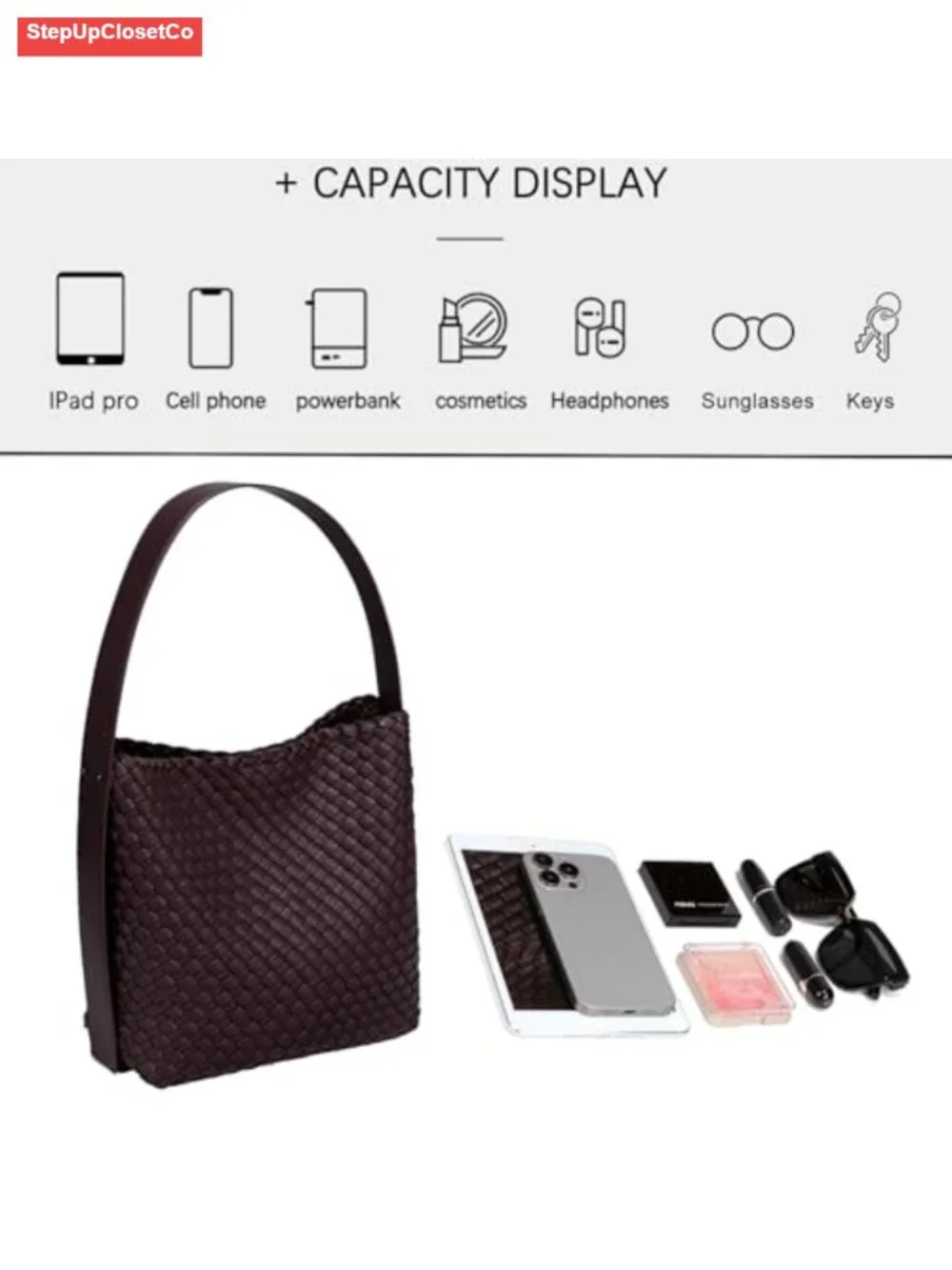 Woven Vegan Leather Tote Bag for Women, Hobo Style, Adjustable Shoulder Strap,
